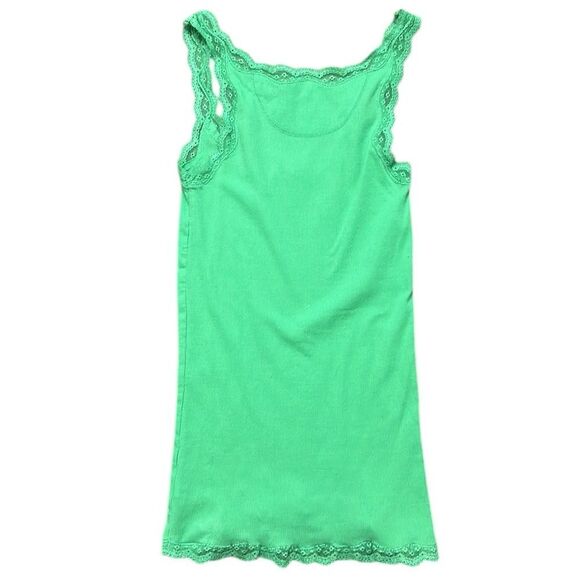 Y2K Vintage Tank Top Woman's XS American Eagle Green Lace Trim Eagle Logo Ribbed - Picture 5 of 10